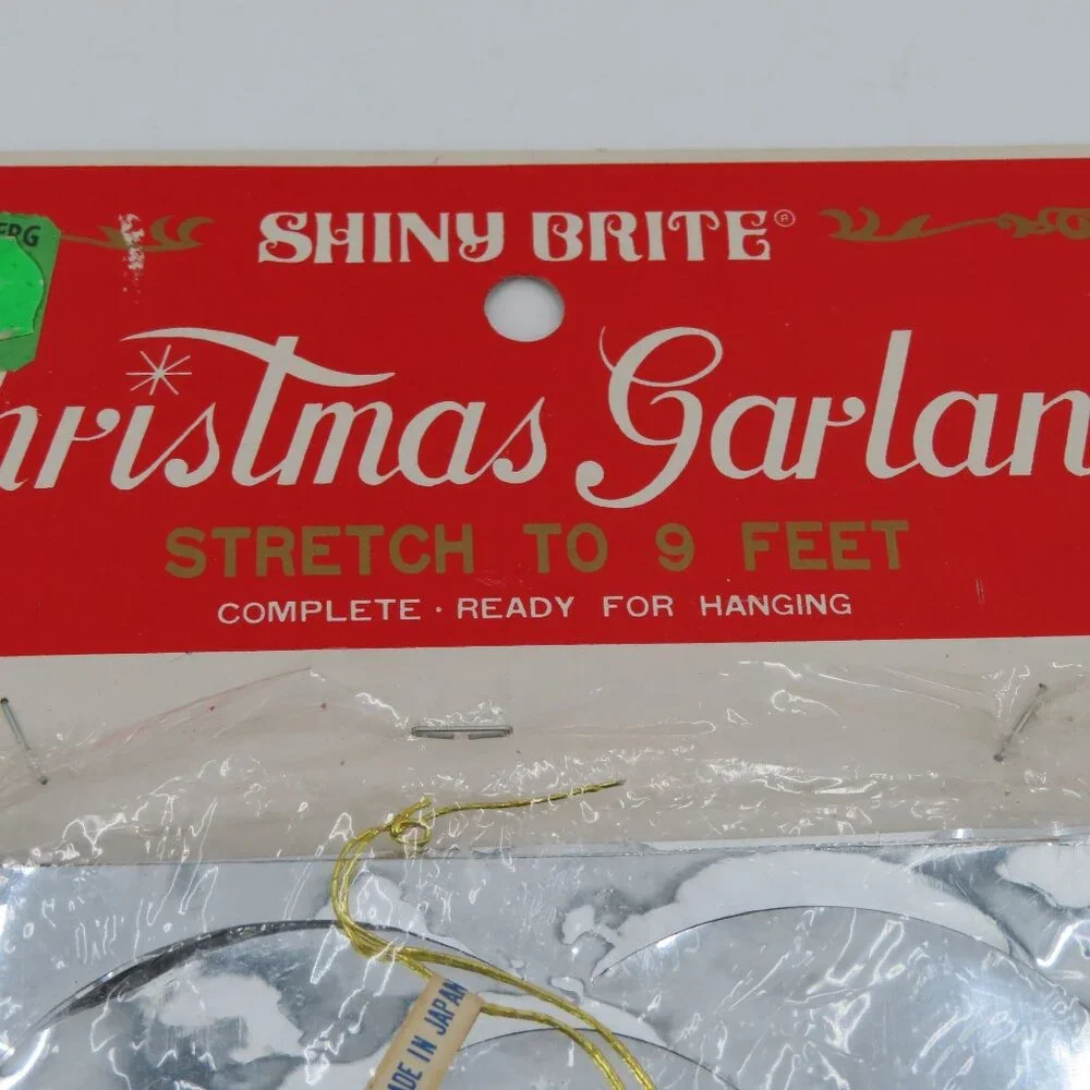 VTG Shiny Brite Christmas Garland Silver Foil 9 Feet Made in Japan Retro NEW